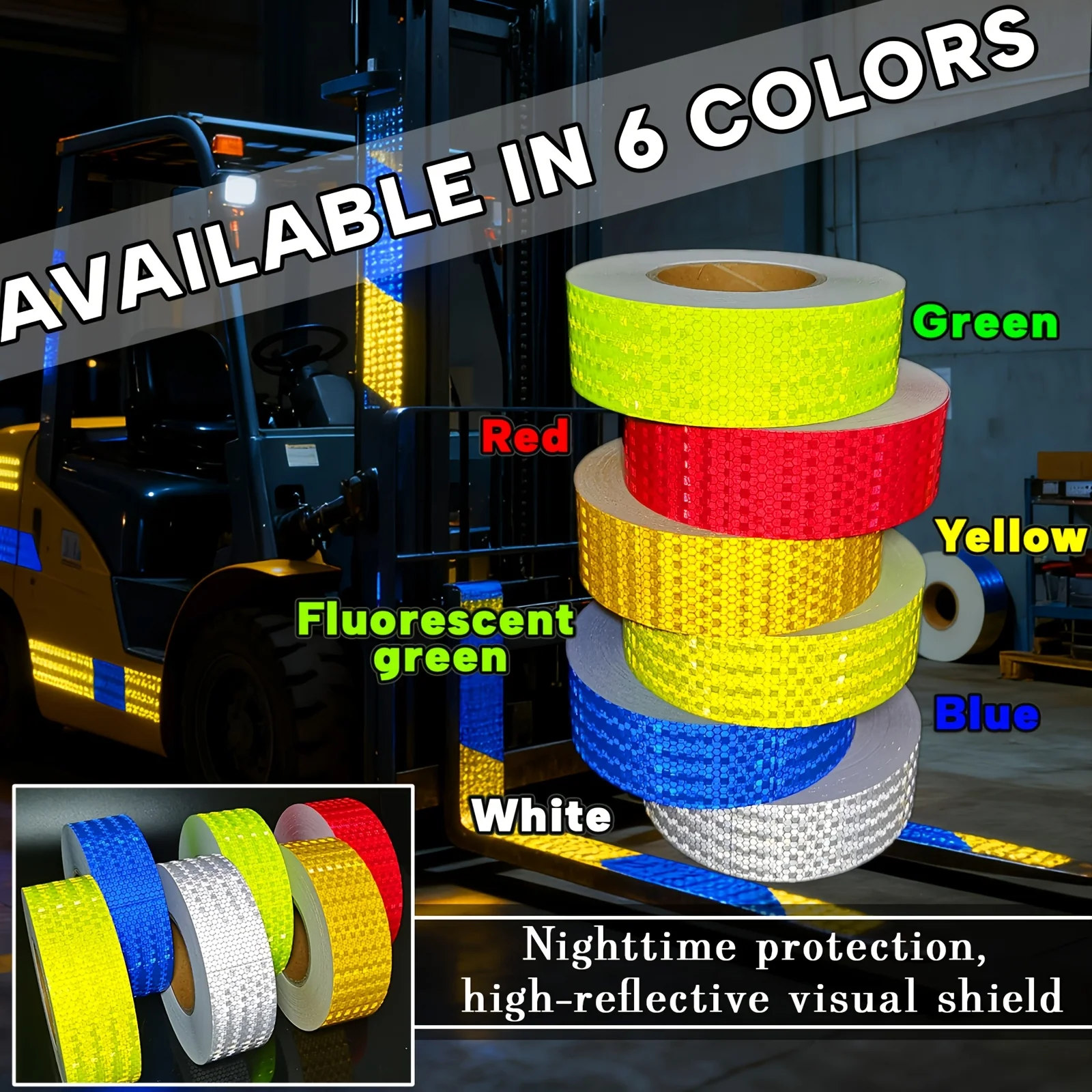 

10meter Solid Color Safety Warning Signs Reflective Sticker Tape, High Visibility, Hazard Warning Visible At Night for Cars