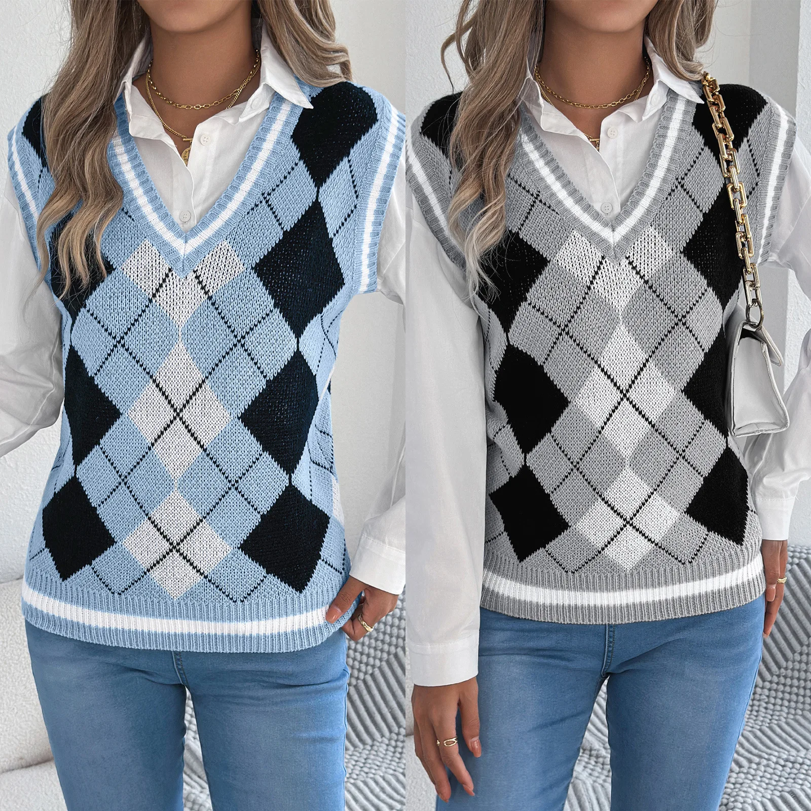 2026 Autumn Winter Women's Sweater Tops Sweaters Women Female Woman Clothing Basic Solid Preppy-Style V-Neck Casual Knit Vest