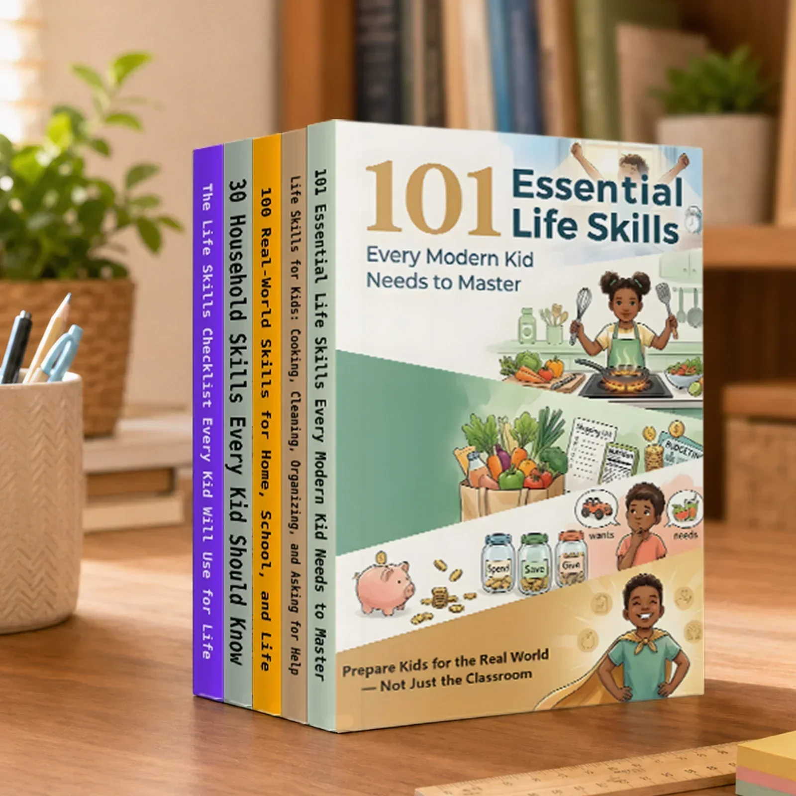 5-Book Kids Life Skills Collection, Practical Real-World Skills for Home, School, and Everyday Life, Covers Cooking, Cleaning