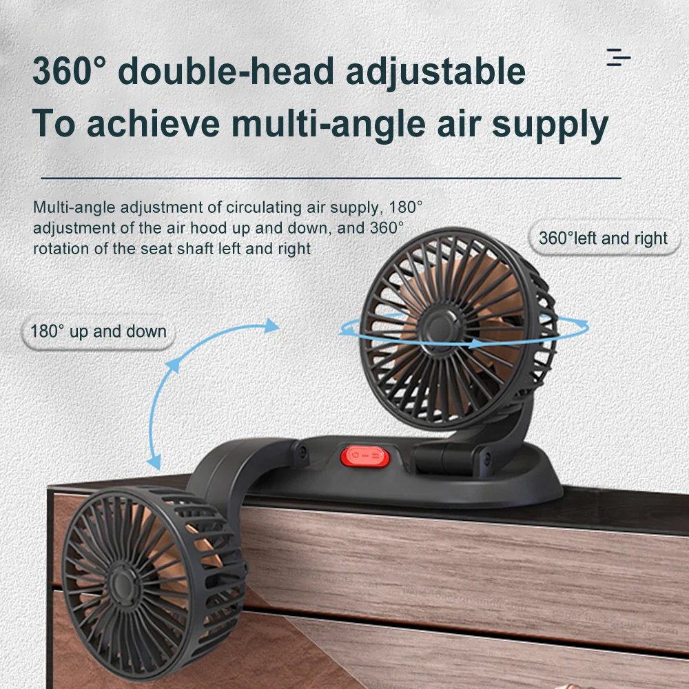 Podofo 24V Portable Double Car Rotating Fan 360 Degree Auto Cooling Fan USB Air Circulation For RV Truck