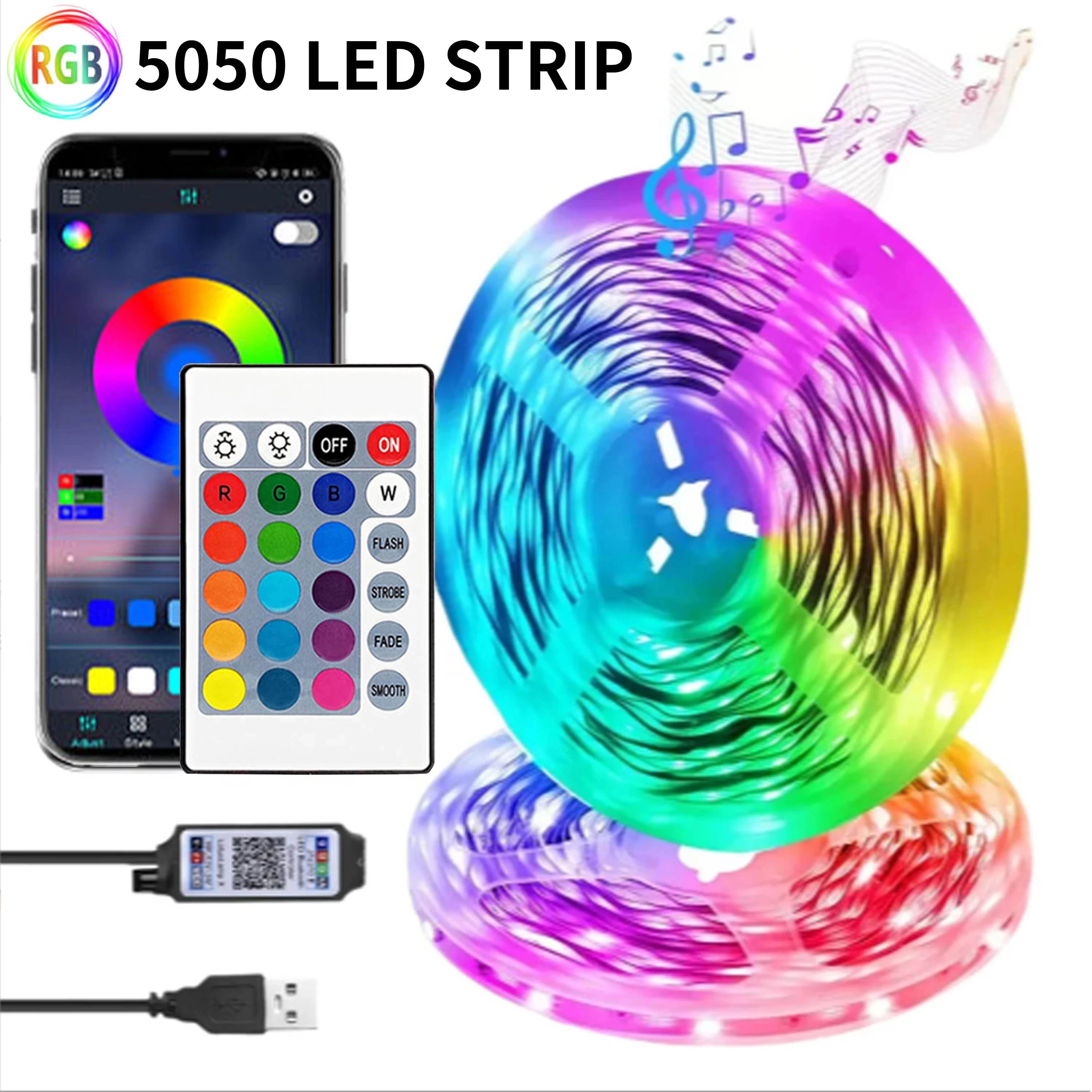 

5050 RGB Led Strip Light USB LED Lights APP Control Color Changing Flexible Lamp Tape for Room Decoration TV Backlight Diode