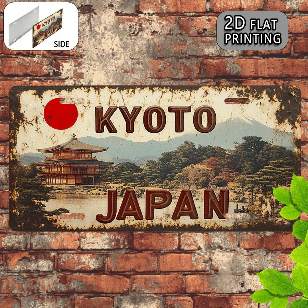 Letrero Metálico Estilo Matrícula con Impresión Plana 2D del Templo Kinkaku-ji de Kioto, Japón, Decoración con Temática de Lugares Emblemáticos Tradicionales Japoneses