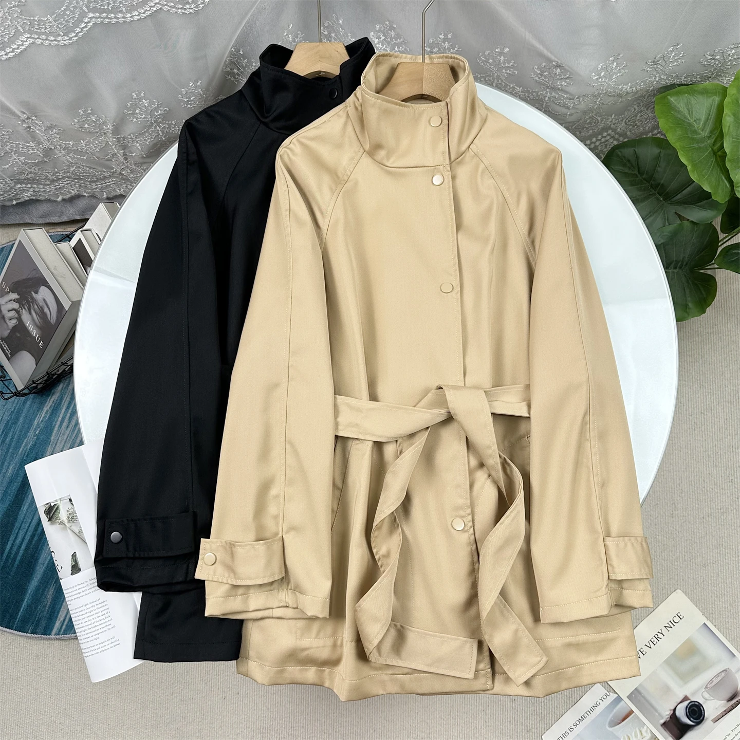 

Ветровка ZhenXin DingNiu He7500 Special Black Tech: прецизионная обработка, водонепроницаемая, с воротником-стойкой и поясом, для женщин, весна