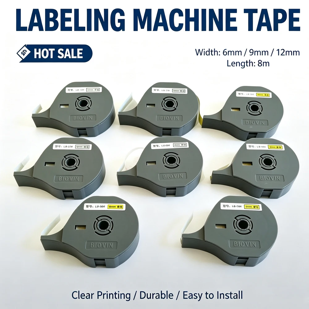 Original Label Tape 6 9 12mm*8m White Yellow Sticker For Line Marker Printer S650E S700E S710E Electronic Lettering Machine