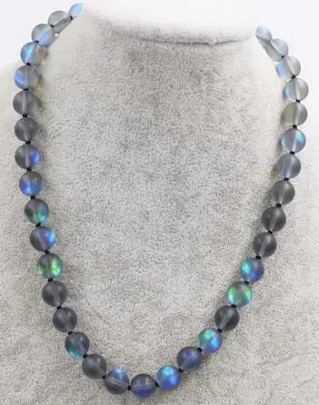 

wow!blue rainbown black Labradorite quartz round 10mm necklace 17inch wholesale beads