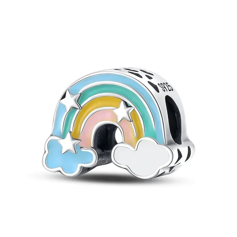 Original 925 Sterling Silver Rainbow Animal Safety Clip Jewelry Clip Beaded Charm for Pan DIY Bracelet Ladies Jewelry Gift