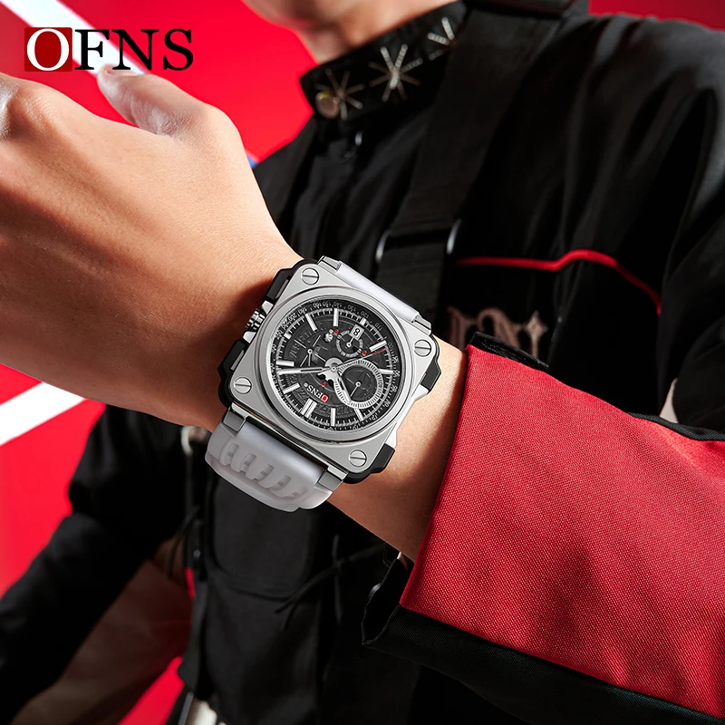 OFNS Fashion Casual Quartz Watch For Men Waterproof Luminous Silicone Chronograph Wristwatch Business Dress Luxury Man Watches