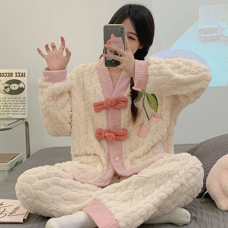 

Pajama Sets Y2K Fluffy Women Ankle Length Cotton Like Ice Silk Girlfriend Button Ruffles Polka Dot Rainbow Sequin Fancy Off 2026