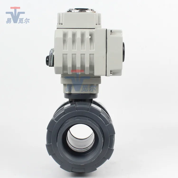 Plastic UPVC Two Way Electric Ball Valve 24V Quick Installation 16UPYQ+CEA Double Union Anti-corrosion Ball Valve