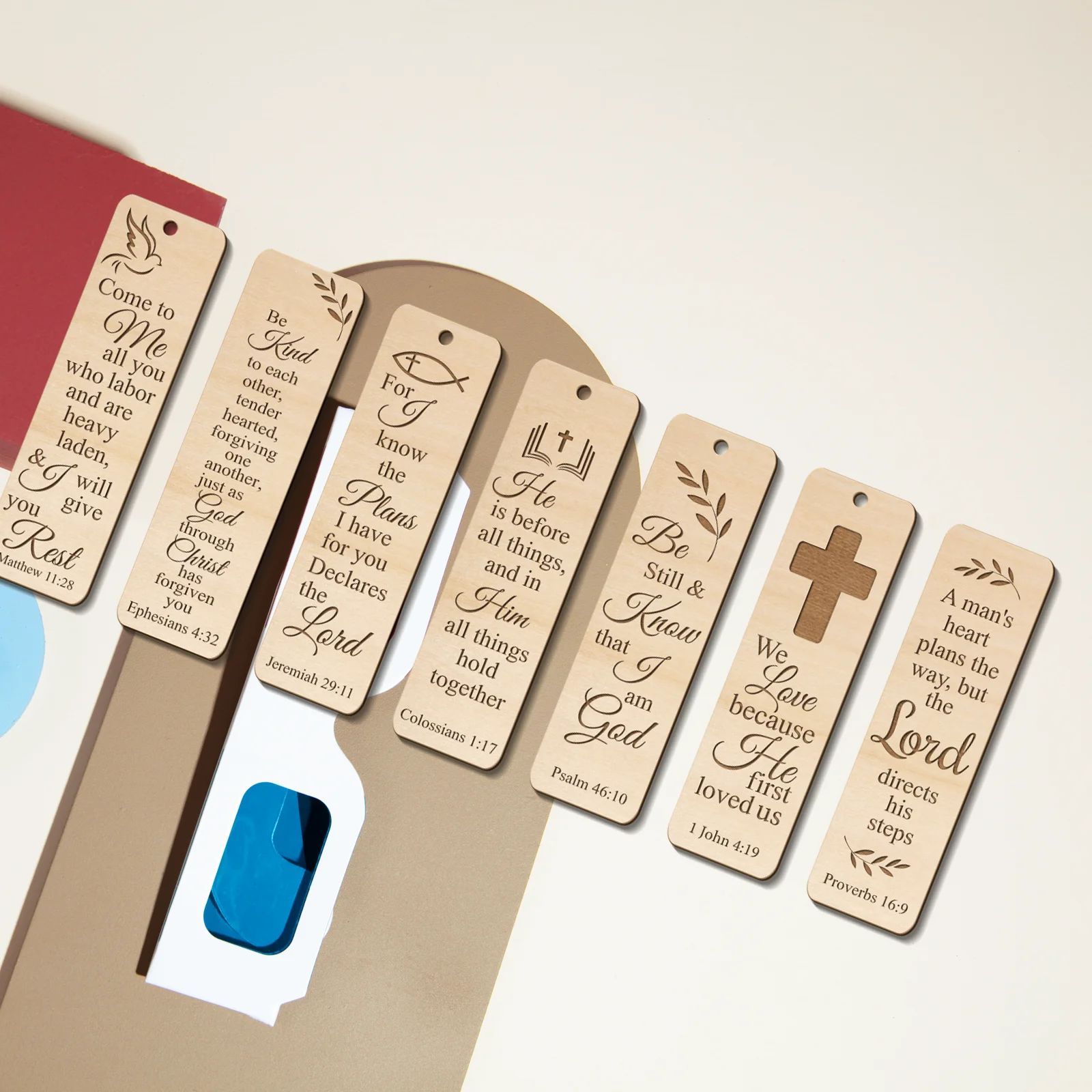

7 Pcs Christian Wooden Bookmarks Set with Bible Verses - Religious Gifts for Baptism, Easter, Bible Study (17.8x5.1cm)