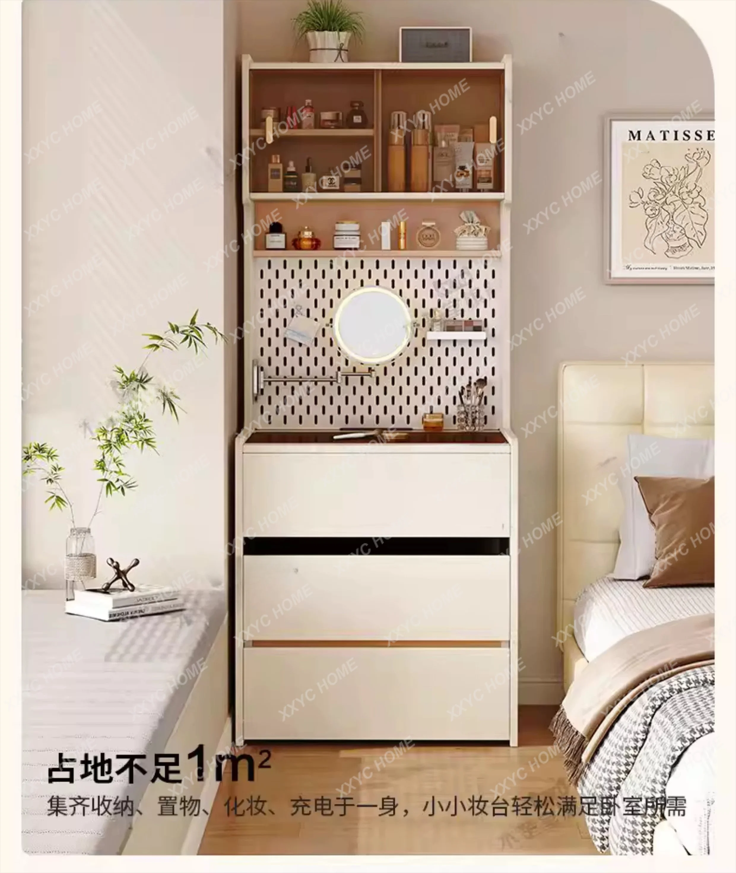 Practical wood dresser bedside table integrated bedroom very narrow small bedside makeup table