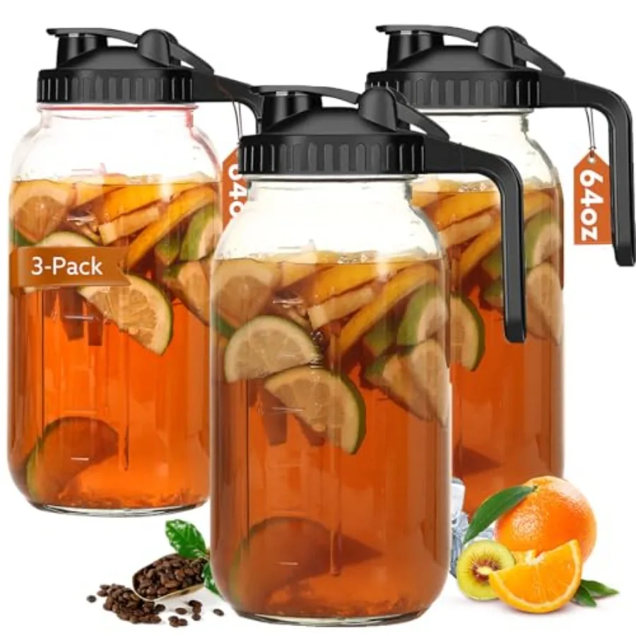 

Glass Pitcher with Lid Double Leak Proof 2 Quart Breast Milk Storage Containers for Fridge Wide Mouth Glass Jar for Sun Tea Jui
