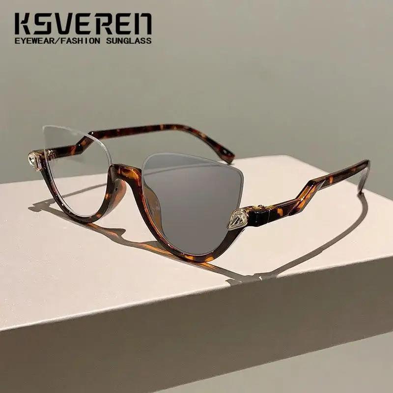 하프 프레임 고양이 눈 빈티지 포토 크로 믹 근시 안경 여성 근시 안경 색상 변경 야외 선글라스