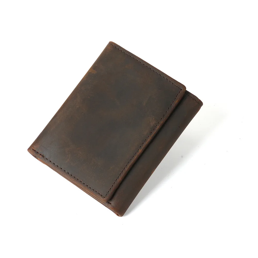 RE Men's and Women's Short Leather Wallet with Three Fold Top Layer Cowhide and Multiple Card Slots,Multifunctional Wallet