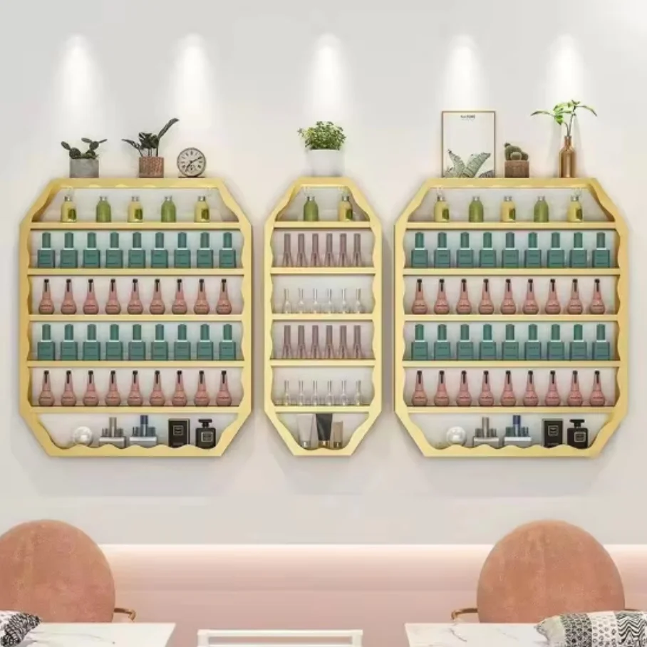 

##2025 Sober Nail Salon Shelf Rack Wall Mounted Wall Hanging Iron Nail Polish Storage Rack Gold Nail Polish Display Rack Display