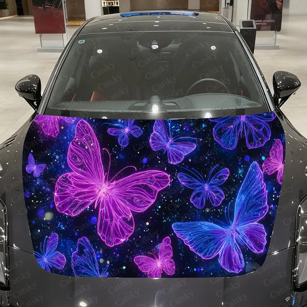 

Starry Sky Glowing Butterfly Dance Car Vinyl Wrap, PVC Waterproof Car Hood Sticker, Self-Adhesive Scratch-Resistant Stickers