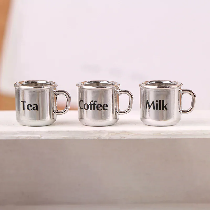 1/12 Kitchen Decor Dollhouse Miniature Metal Coffee Tea Cup Milk Cup Model Dollhouse House Tableware Dolls Pretend Play