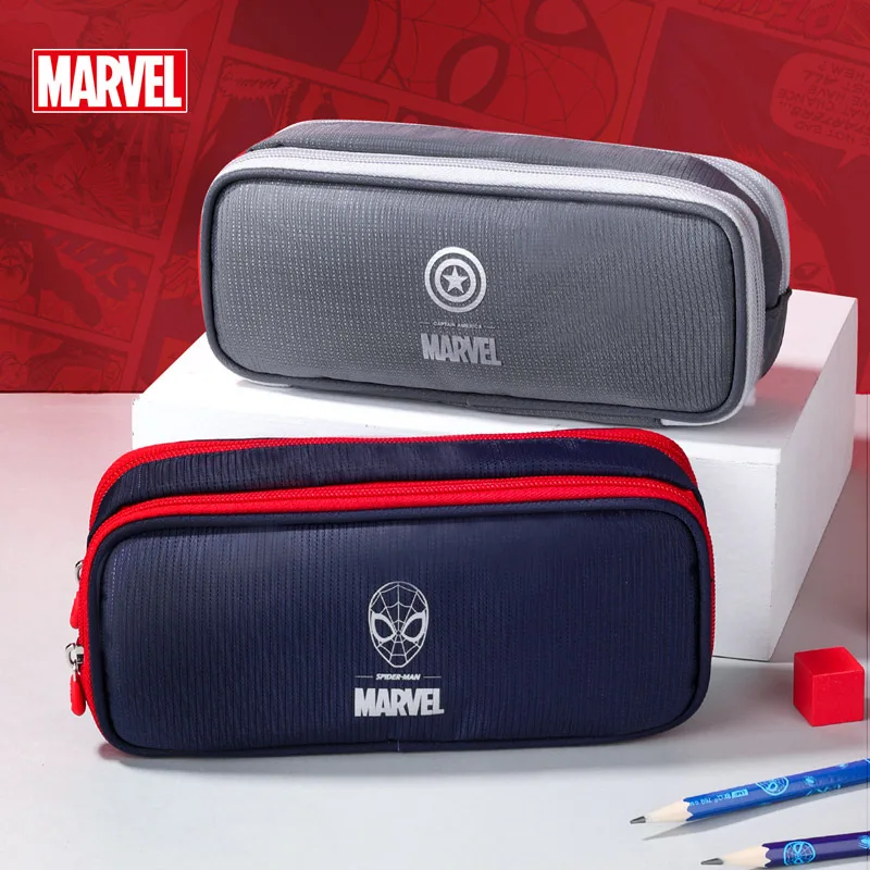 Marvel Anime Super Hero Spider-man/captain America Simple Pen Bag Student Multifunctional Double Layer Large Capacity Pencil Bag