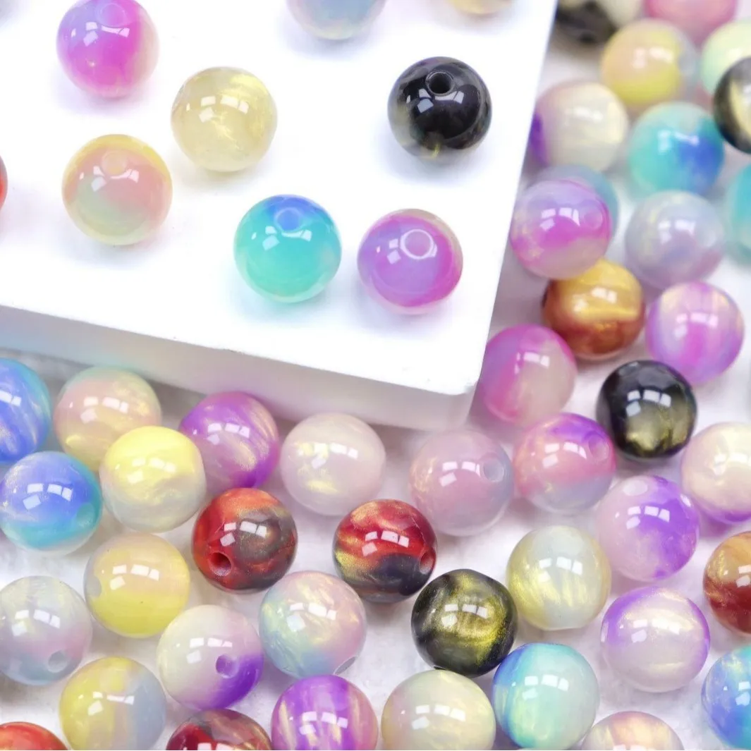 50Pcs 16mm Light‑Sensitive Color‑Changing Gold Foil Resin Round Beads Ancient Style Three‑Color Design For DIY Bracelet Making