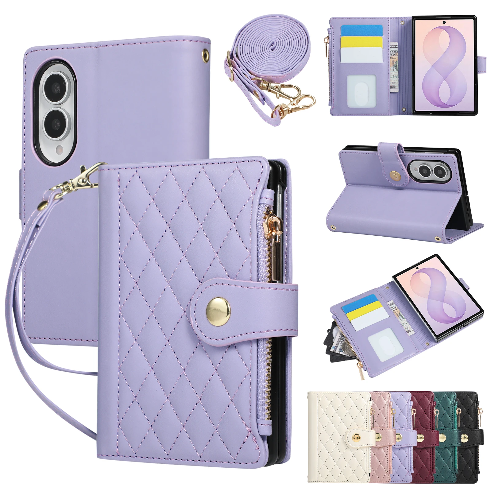 Crossbody Long Lanyard Zipper Cards Solt Wallet Leather Case For Samsung Galaxy Z Fold 8 Ultra 7 6 5 Shockproof Flip Stand Cover