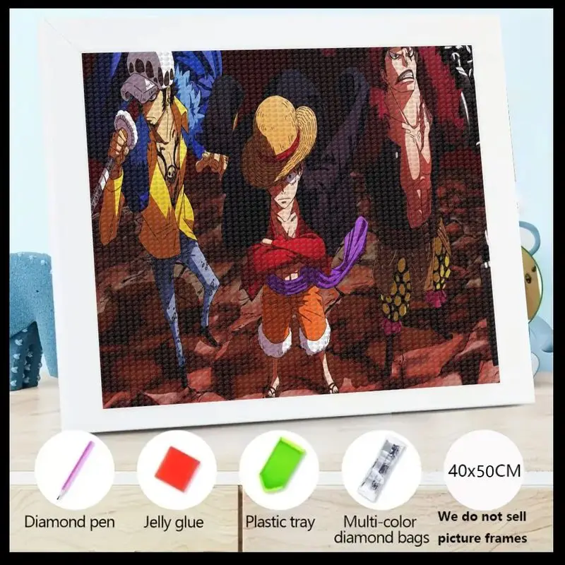 

1 шт. цельный аниме Луффи Law Kid 5D набор для алмазной живописи, полная дрель DIY Crystal Resin Gem Art Set, большой 40x50 см, популярная манга