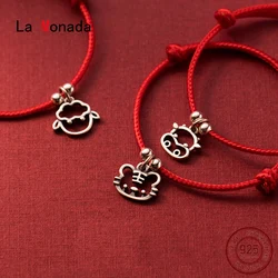 La Monada 23cm 925 Sterling Silver Matte Zodiac Red Rope Bracelets Red Thread Line String Jewelry Bracelets For Women Student