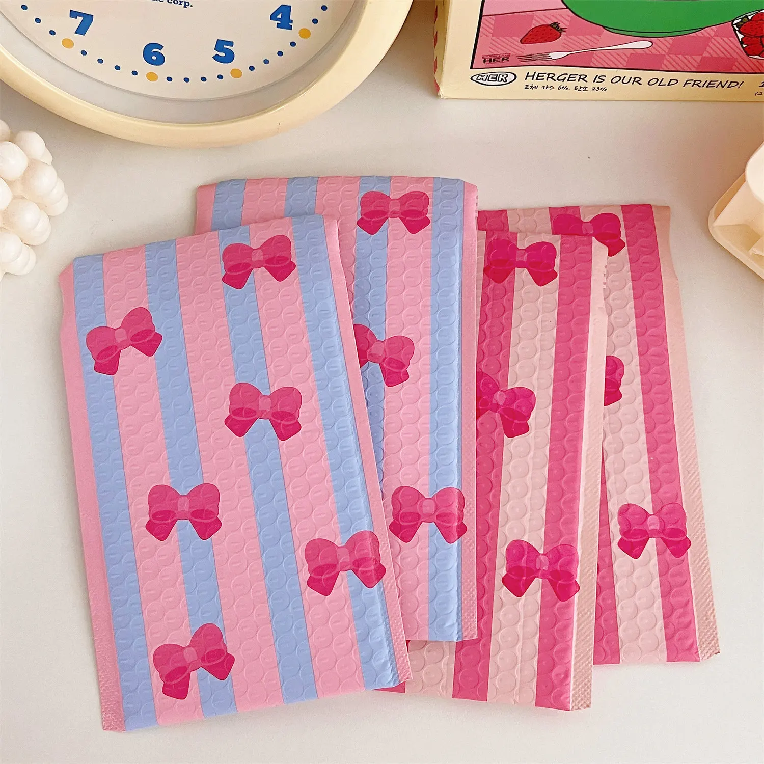 10Pcs Pink Blue Bow Bubble Bag Thickened Express Delivery Bag Packaging Bag Batch Packaging Bag Cute Bubble Envelope Bag