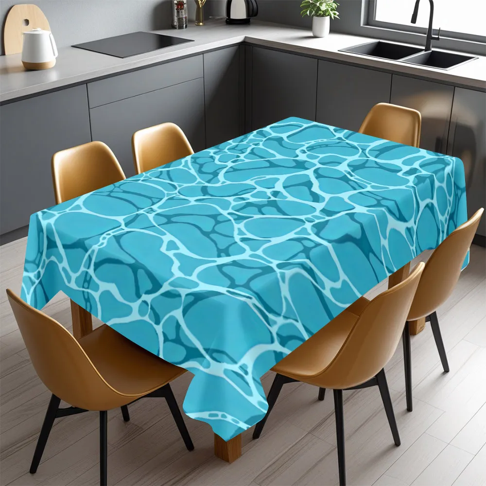 Turquoise Blue Water Surface Ripple Tablecloth Waterproof Table Cover for Summer Ocean Theme Party Dining Home Decor Gift