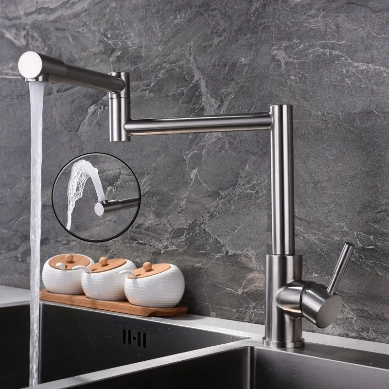 Смеситель для наполнения кастрюль из нержавеющей стали, поворотный рычаг, складной выдвижной излив, растягивающийся смеситель для горячей и холодной воды, кухонный кран, поворотный на 720 градусов