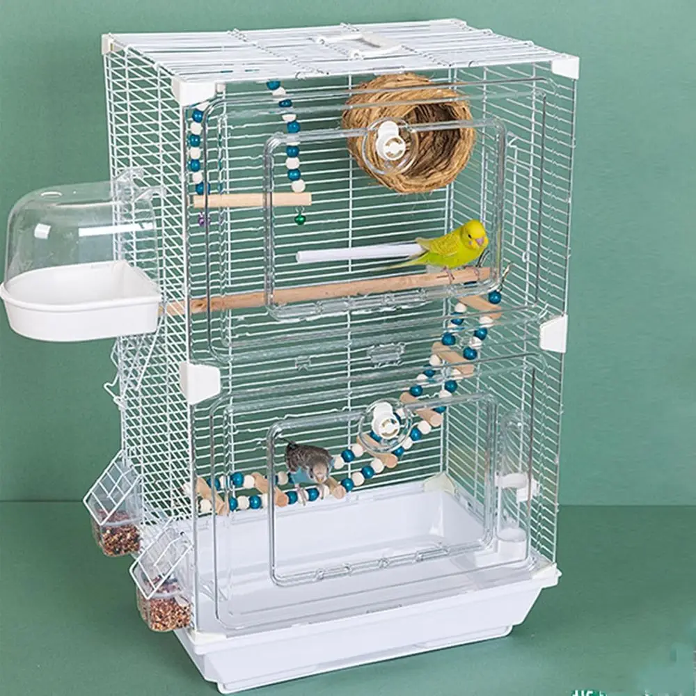 

Двухуровневая металлическая клетка для птиц среднего размера с аксессуарами, подходит для различных видов попугаев (24.8 H)