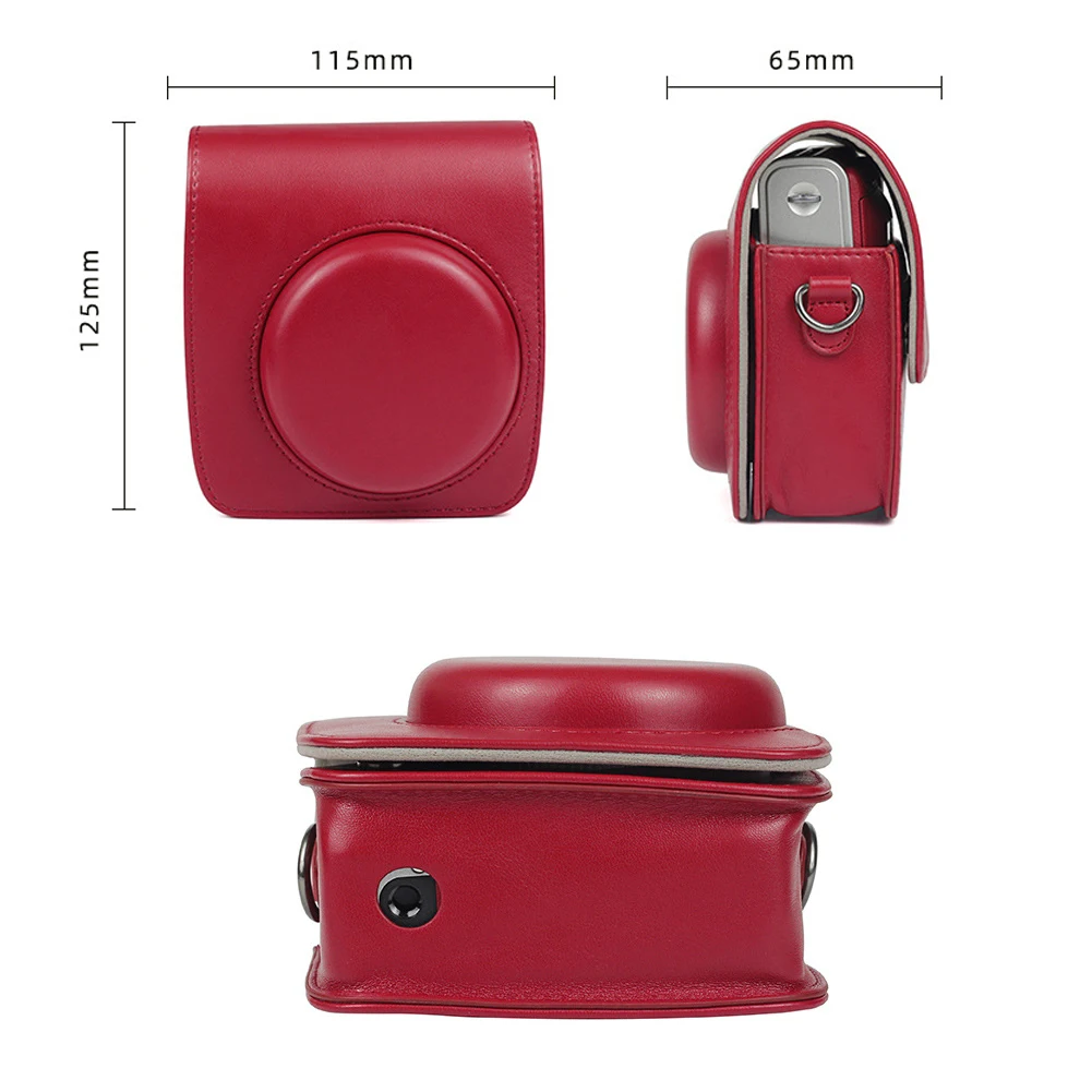 Funda protectora clásica de cuero PU para cámara, Compatible con Fujifilm Instax Mini 90 con correa para el hombro, funda Instax roja, negra/marrón