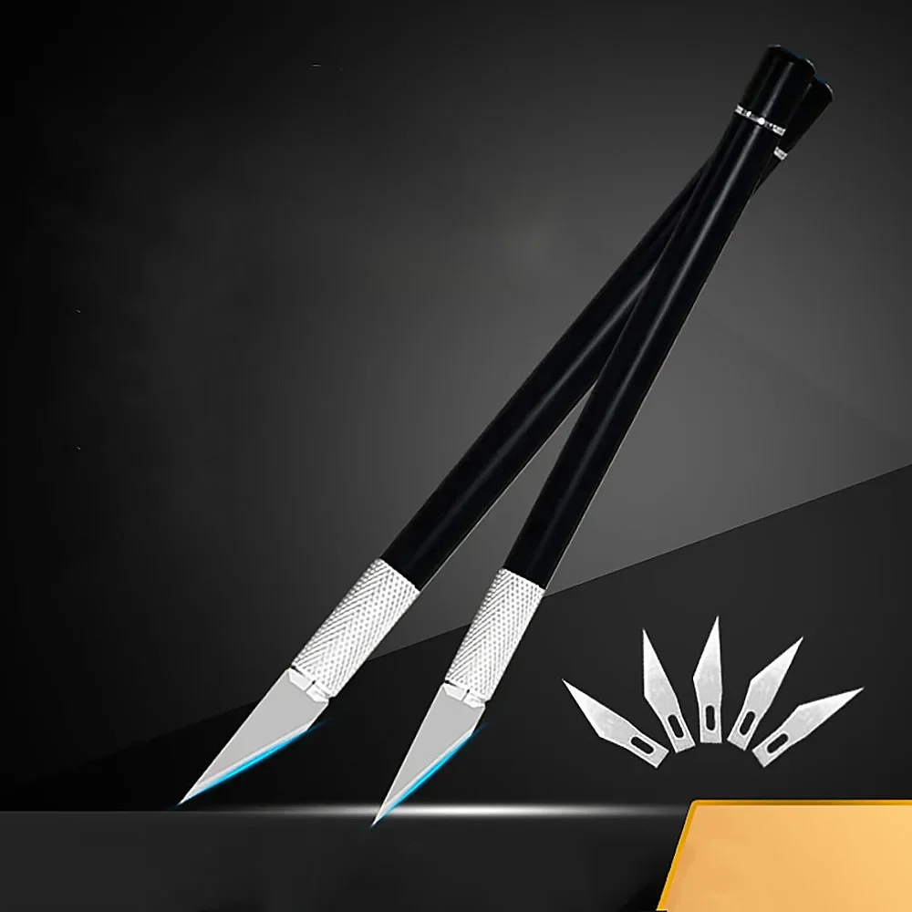 가죽 공예 손 조각 펜, 버린 그레이브 나이프, DIY 절단 도구, 여분 날 5 개 포함