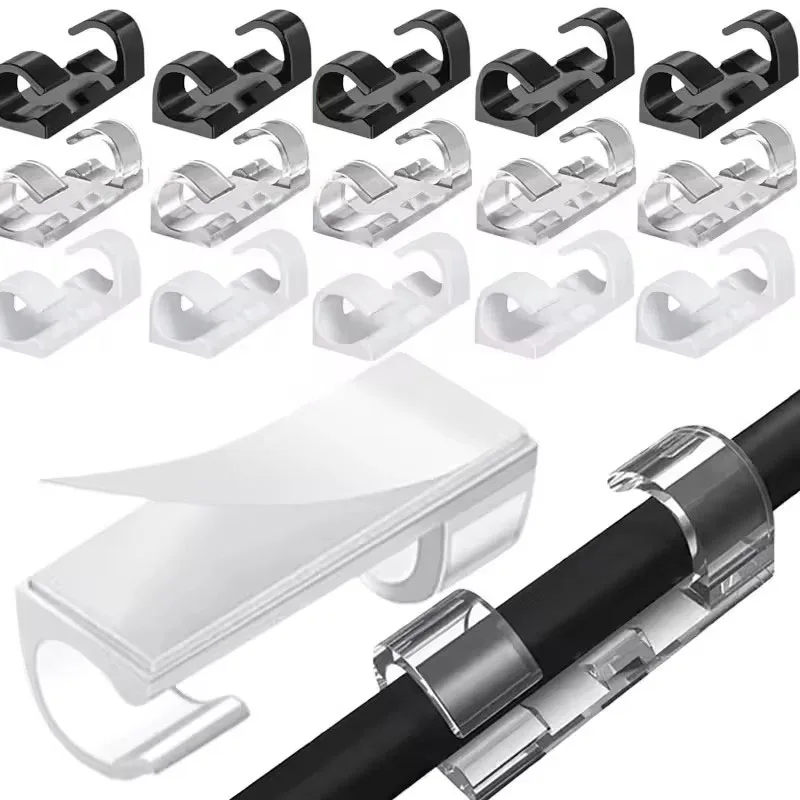 16-60pcs Cable Clips Wire Holder Self Adhesive Desktop Cord Management for PC Mouse USB Power Cord Fixer Wall Car Home Office