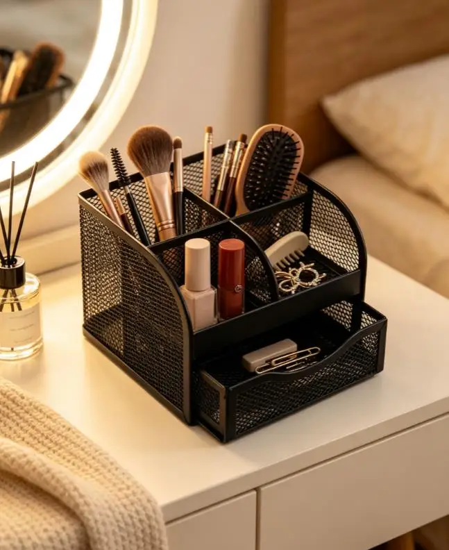 Multi-Grid Creative Metal Pen Holder Wholesale, Multi-Functional Office Stationery Organizer, Drawer Type Desktop Storage Box