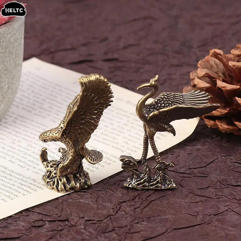 1PCS Antique Brass Eagle Crane Statue Small Ornaments Vintage Brass Animal Figurines Crafts Desk Home Decor Accessories Gifts