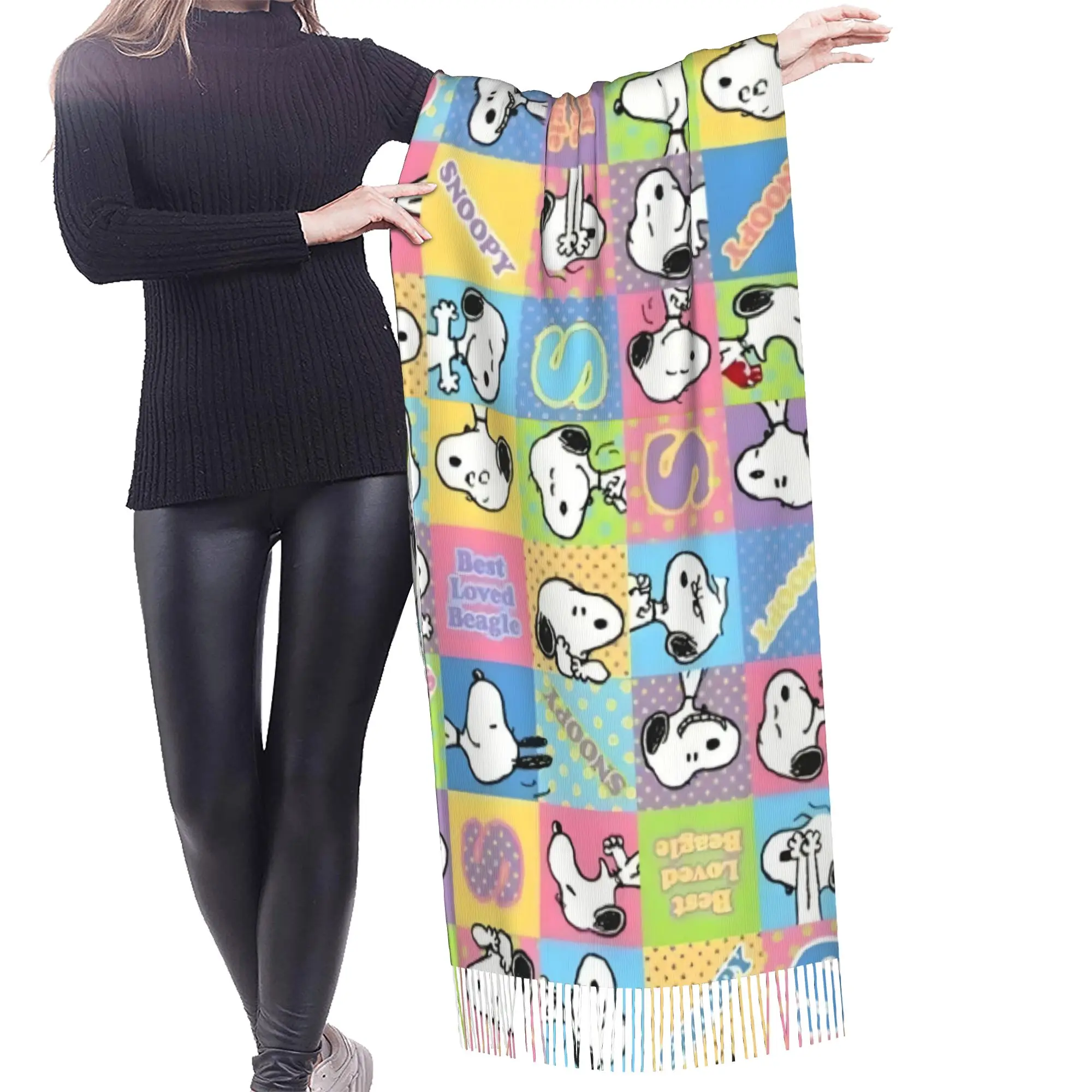 Custom Ladies Large S-snoopied Dog Scarves Women Winter Fall Thick Warm Tassel Shawl Wraps Anime Manga Scarf