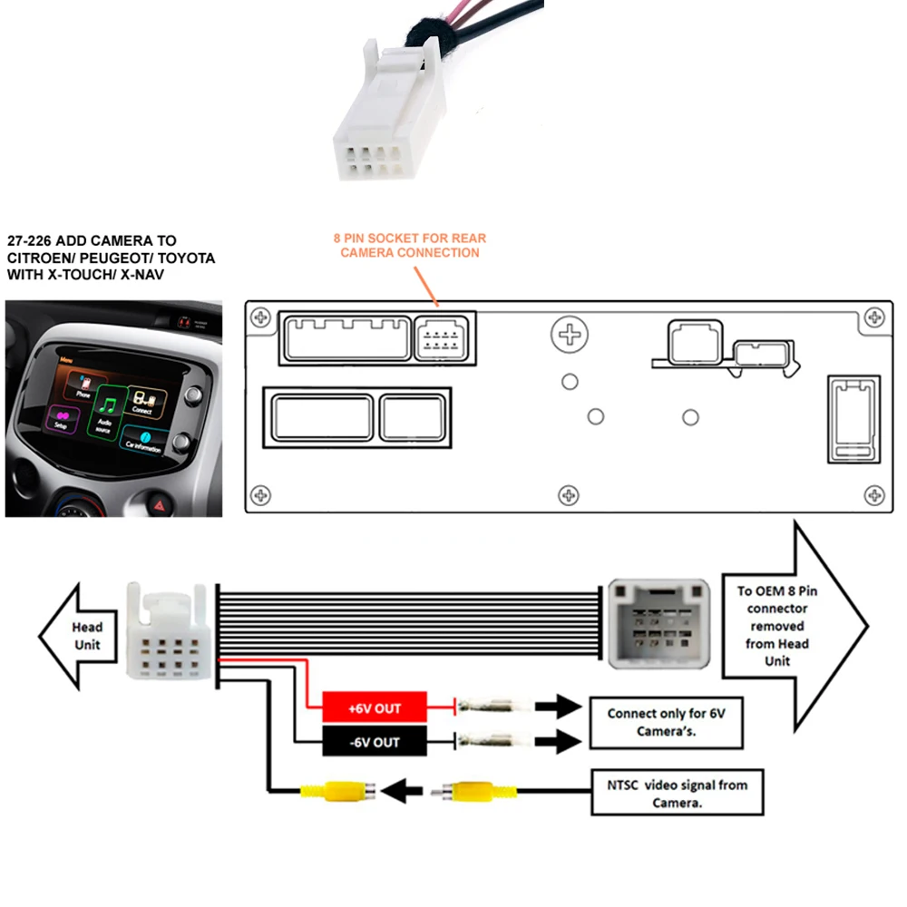 Car Radio 4Pin USB Reversing Rear Camera RCA Convertor 12V To 6V 5V Adapter Cable for Toyota Aygo Citroen C1 Peugeot 108 Android