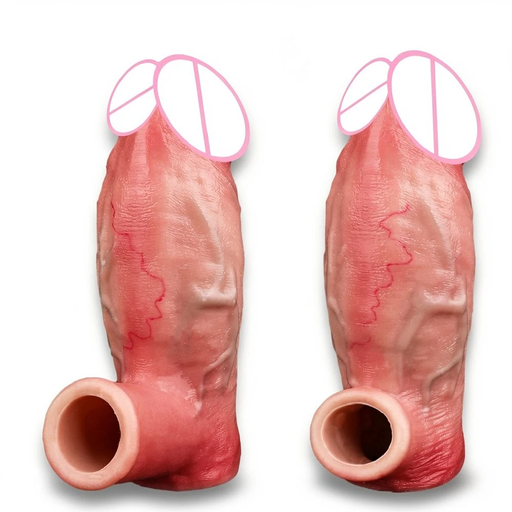 SXXY Skin-Like Silicone Penis Sleeve насадка на член Soft Elastic Adult Intimate Toy Realistic Hollow Dildo With Cock Ring 18+