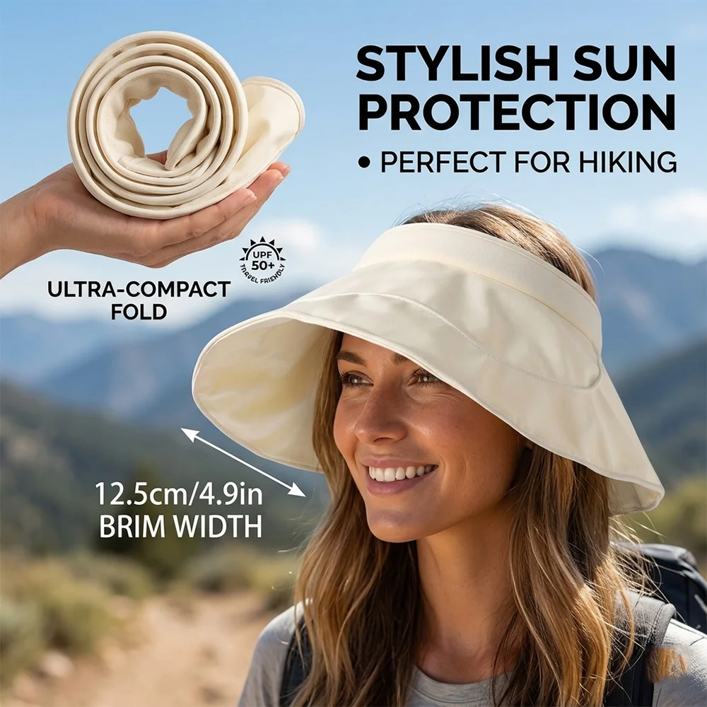 

Летняя широкополая панама для женщин, складная, с защитой от ультрафиолета, пляжная кепка, женская, для активного отдыха, походов, кемпинга, рыбалки, с отверстием для хвоста
