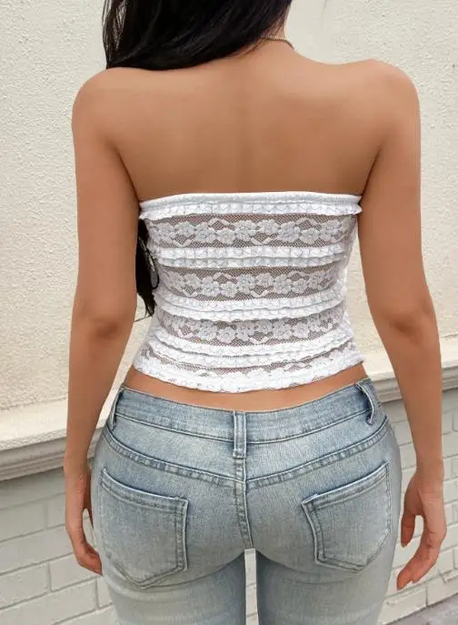 

Летний новый стиль, сладкий и пряный кружевной короткий жилет без бретелек с бантом для женщин