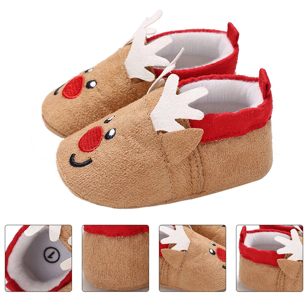 

1Pair Baby Winter Shoes Cotton Prewalkers Non Skid Lightweight Sole Christmas Color Design Comfortable Toddlers