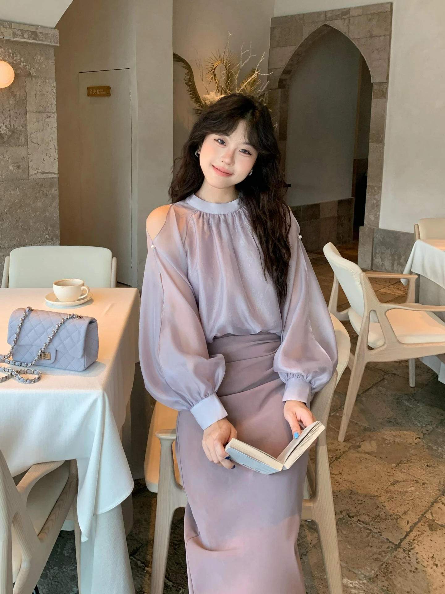 

Moby Long Sve Lace irt Женский дизайн Свободный фонарь Све Холодная аосфера Воротник-стойка Открытие воротника Французский Sle S...