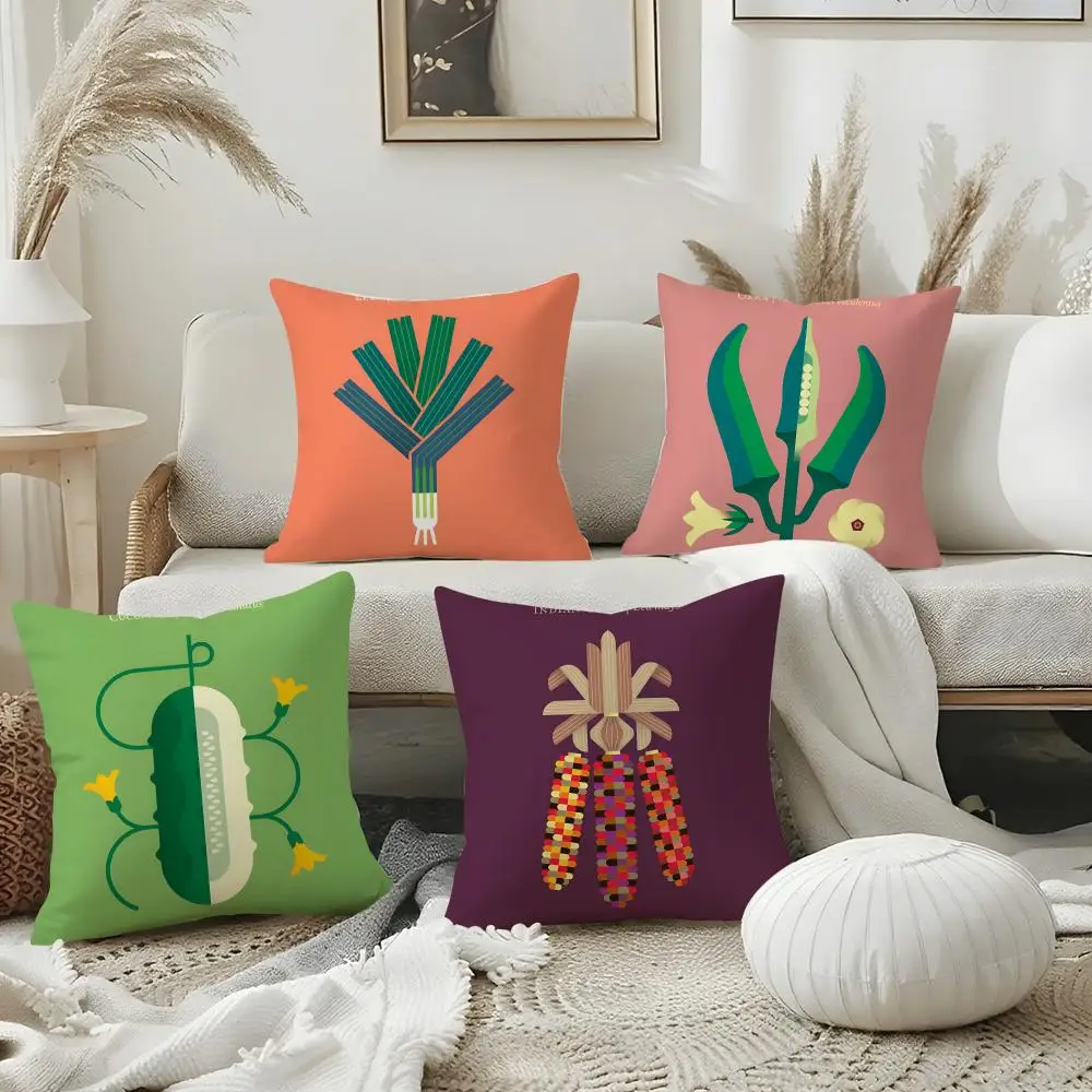 Simple Vegetable Cushion Cover Plush Fabric Soft Double Sided Print Home Sofa High Quality Cushion