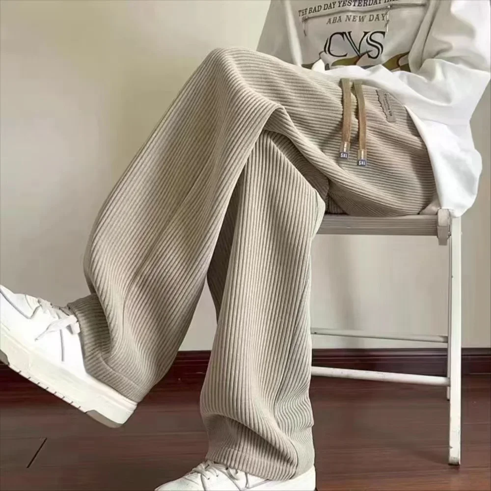 Men\'s Corduroy Solid Color Pants Straight Leg Sweatpants Men Casual Track Pants Fall Winter Streetwear Male Long Trousers