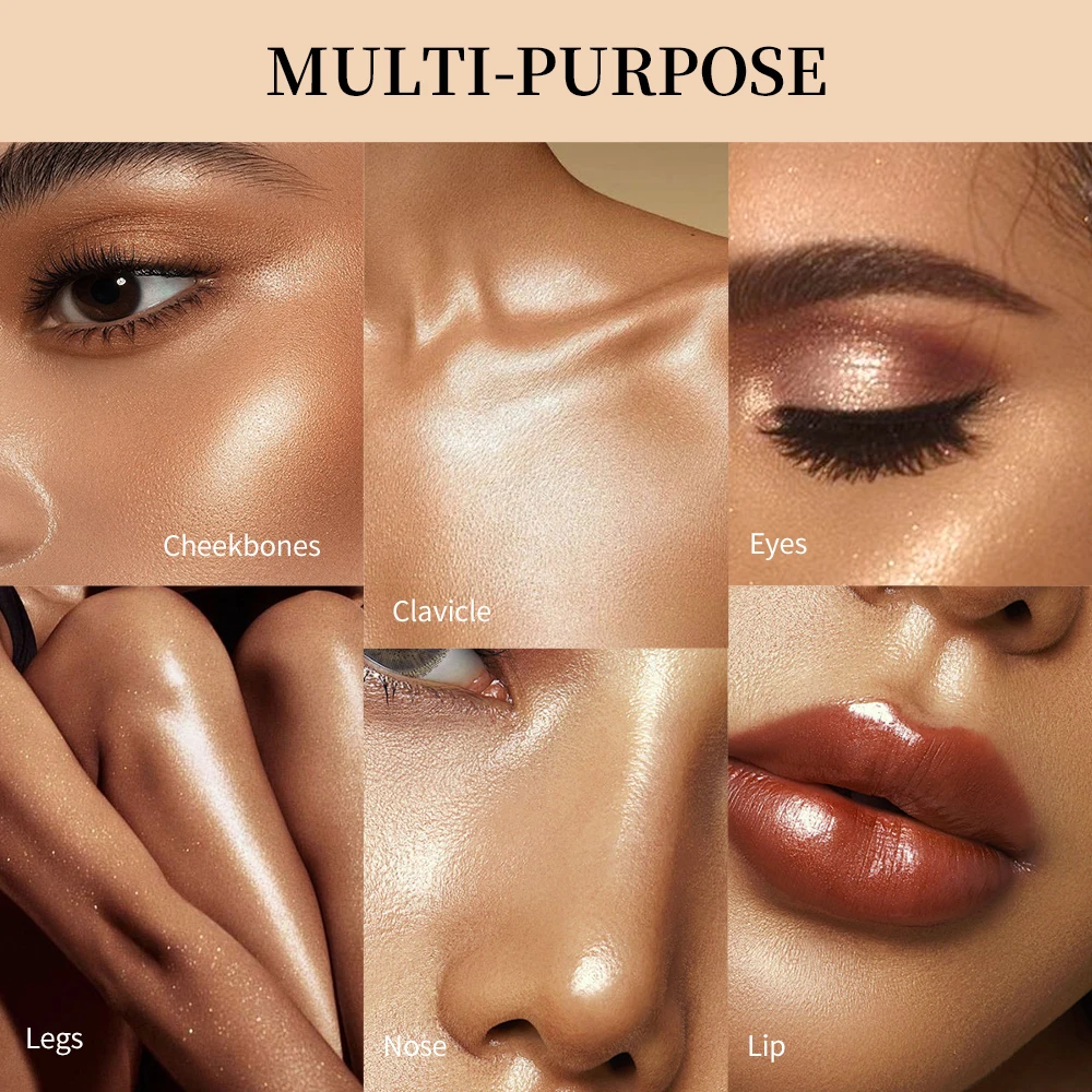 Pó iluminador facial à prova d'água de longa duração, brilho instantâneo de pele sedosa, iluminador brilhante, maquiagem, contorno, glitter