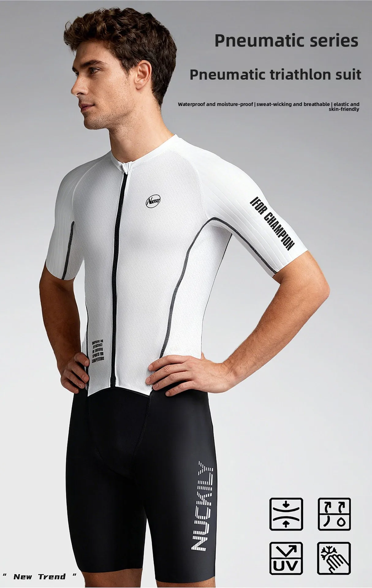 NUCKILY Herren Triathlon-Anzug Ironman Trisuit Ärmellos Radfahren Laufen Schwimmen Einteiliger Kompressionsanzug Schnelltrocknend Aero Rennanzug Pro – Detail 2