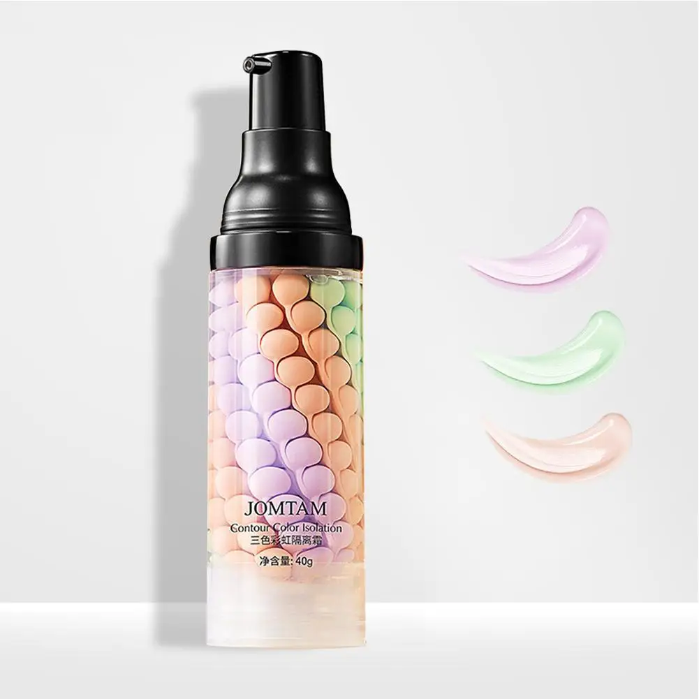 40g Face Makeup Primer Tri-color Cream Brighten Contour Color Isolation Waterproof Makeup Foundation Natural Makeup Base Cream