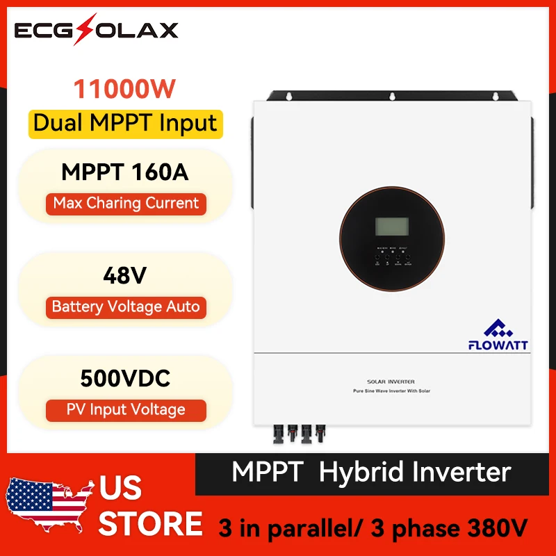 

FLOWATT 11KW Solar Hybrid Inverter 48V 230V With Dual MPPT 160A Solar Charger Pure Sine Wave Hybrid Solar Inverter Parallel BMS