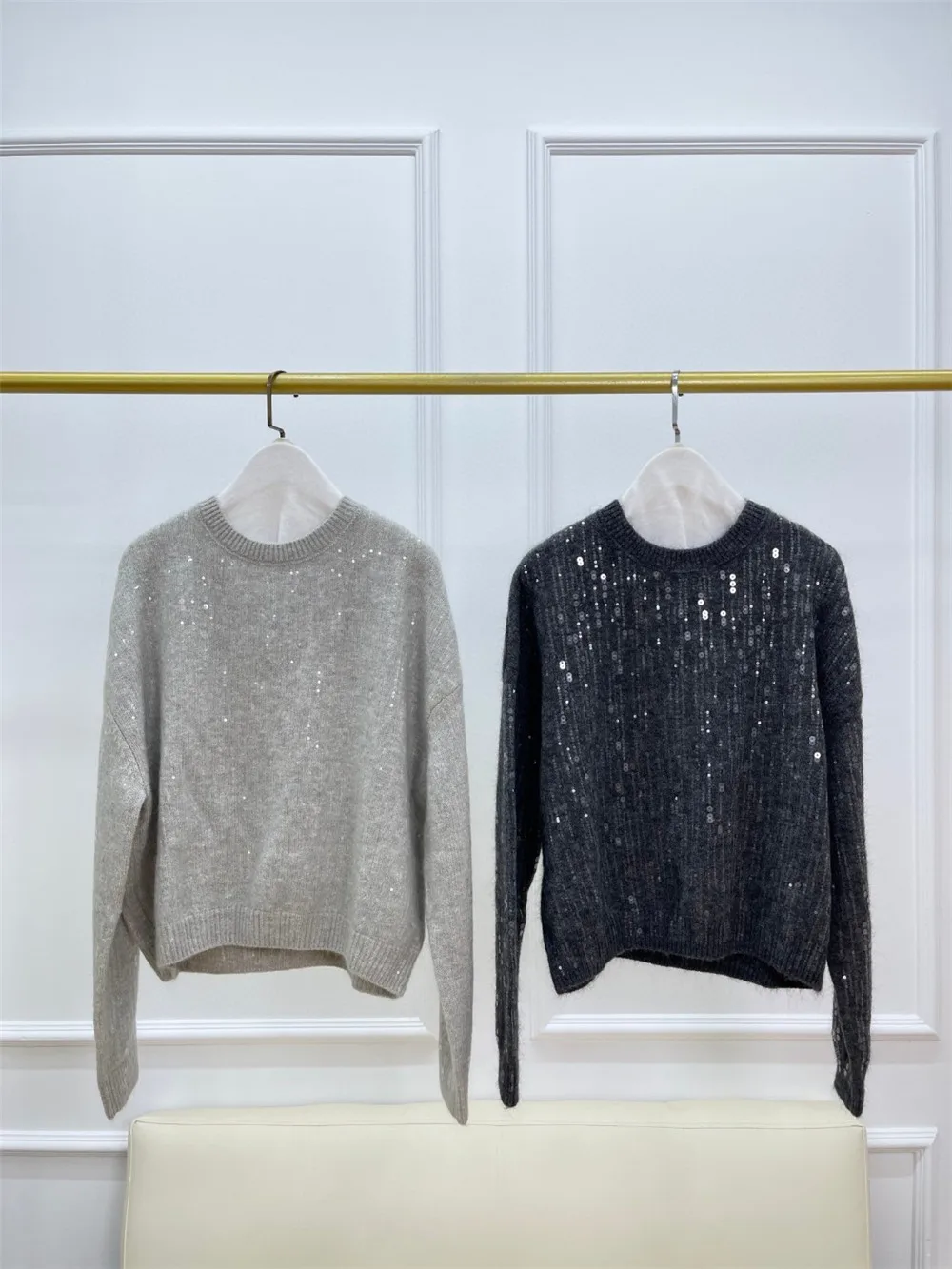 

Exquisite Sequined Mohair Wool Blended Pullover Sweater For Women Casual Loose Long Sleeve Top B*C New