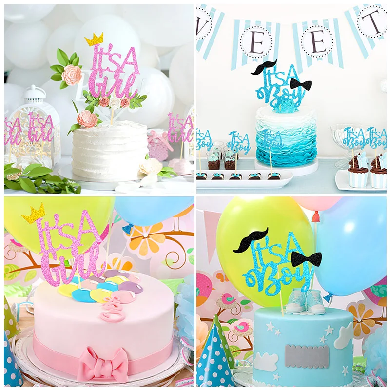 1/10pcs Its A Boy Girl Cupcake Toppers Baby Shower Pink Blue Cake Picks Gender Reveal Kids 1st Birthday Party Dessert Decoration